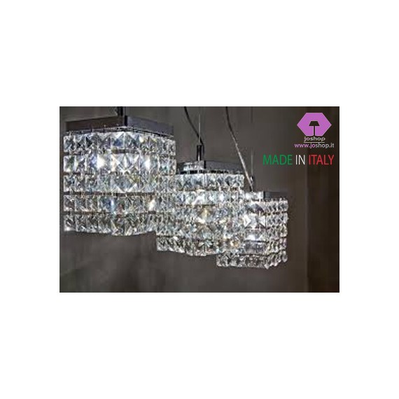 LAMPADARIO 3 LUCI COMPOSIZIONE QUADROTTO COLLEZIONE CRISTALLO tipo SWAROWSKI
